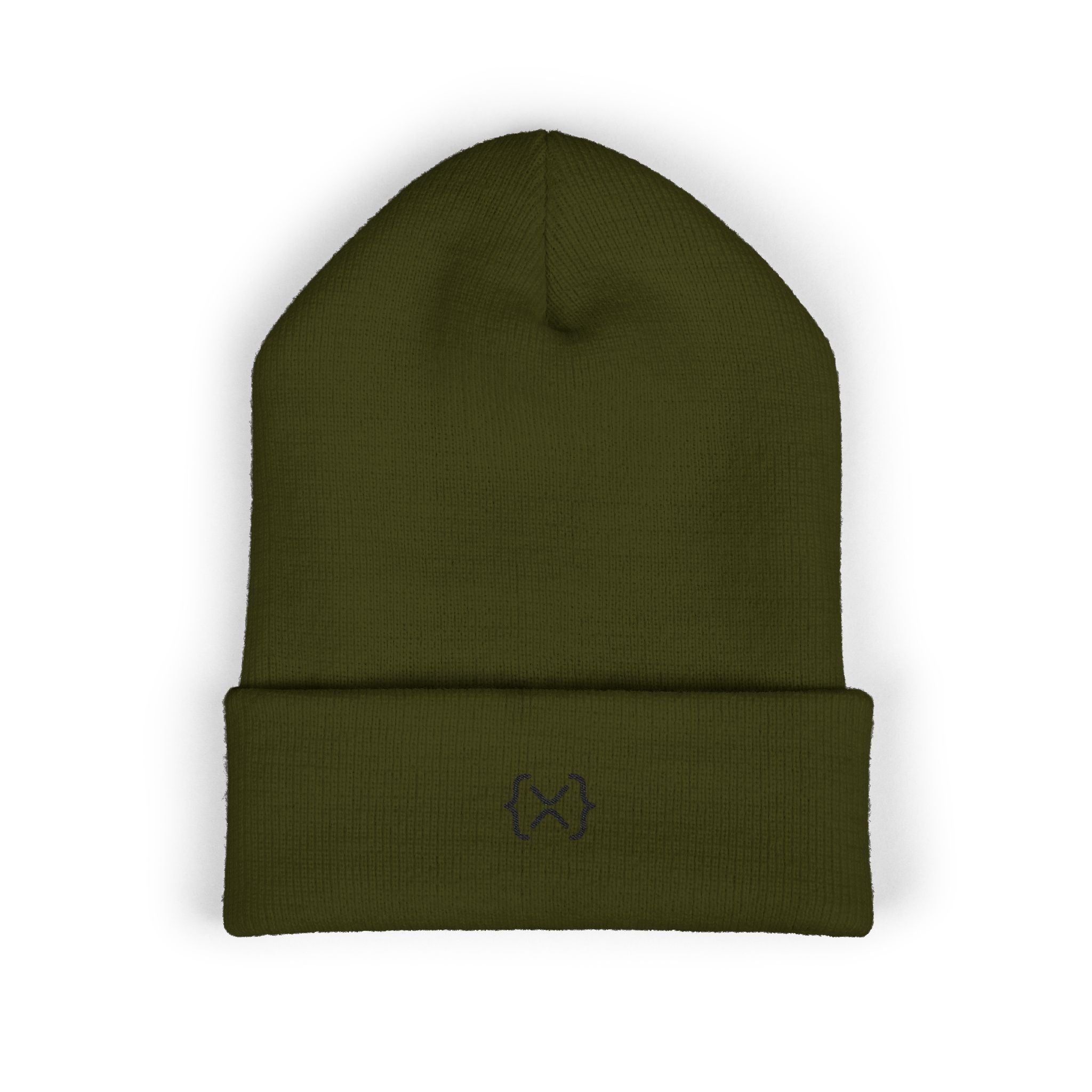 Minimalist Embroidered Cuffed Beanie — Small Bracket Logo