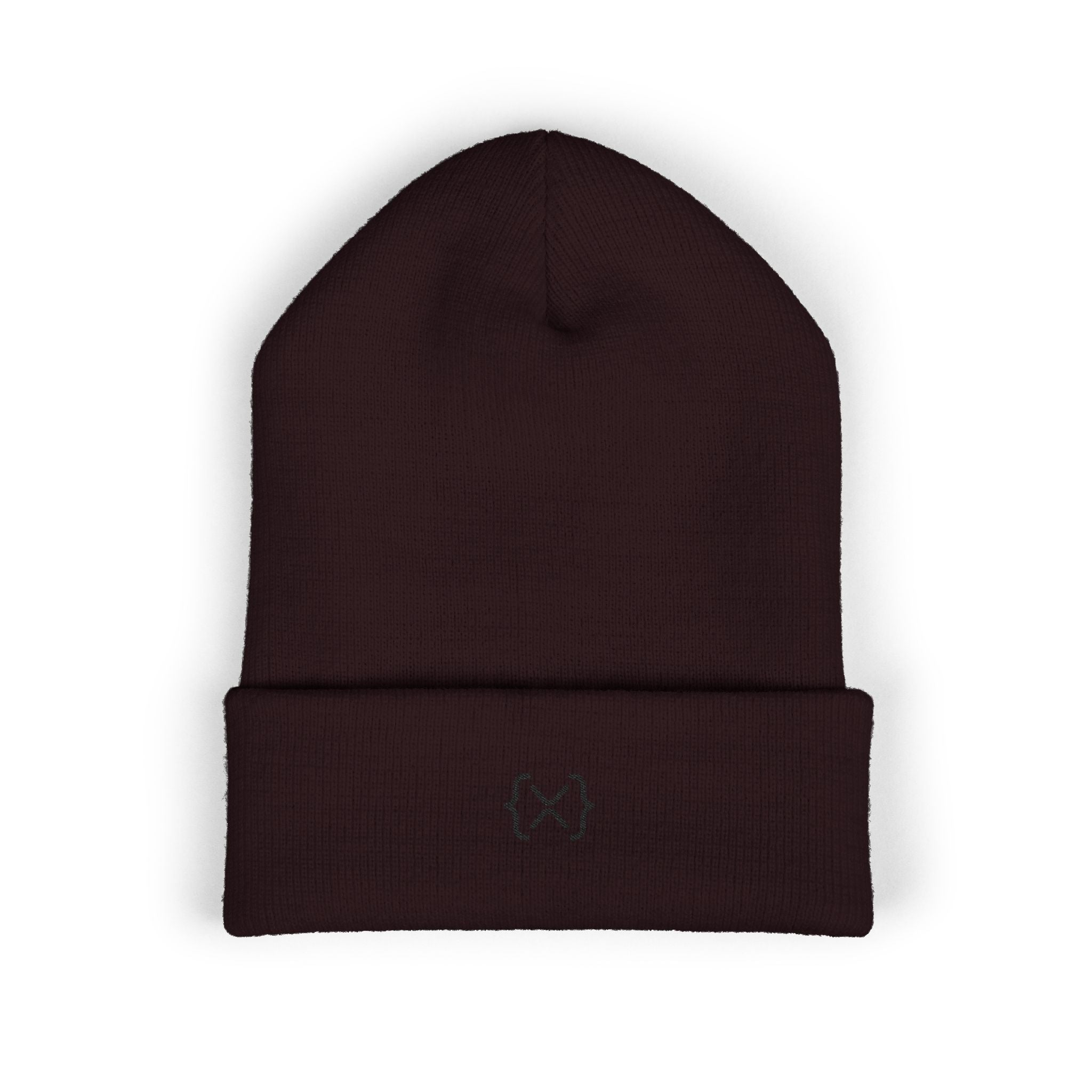 Minimalist Embroidered Cuffed Beanie — Small Bracket Logo