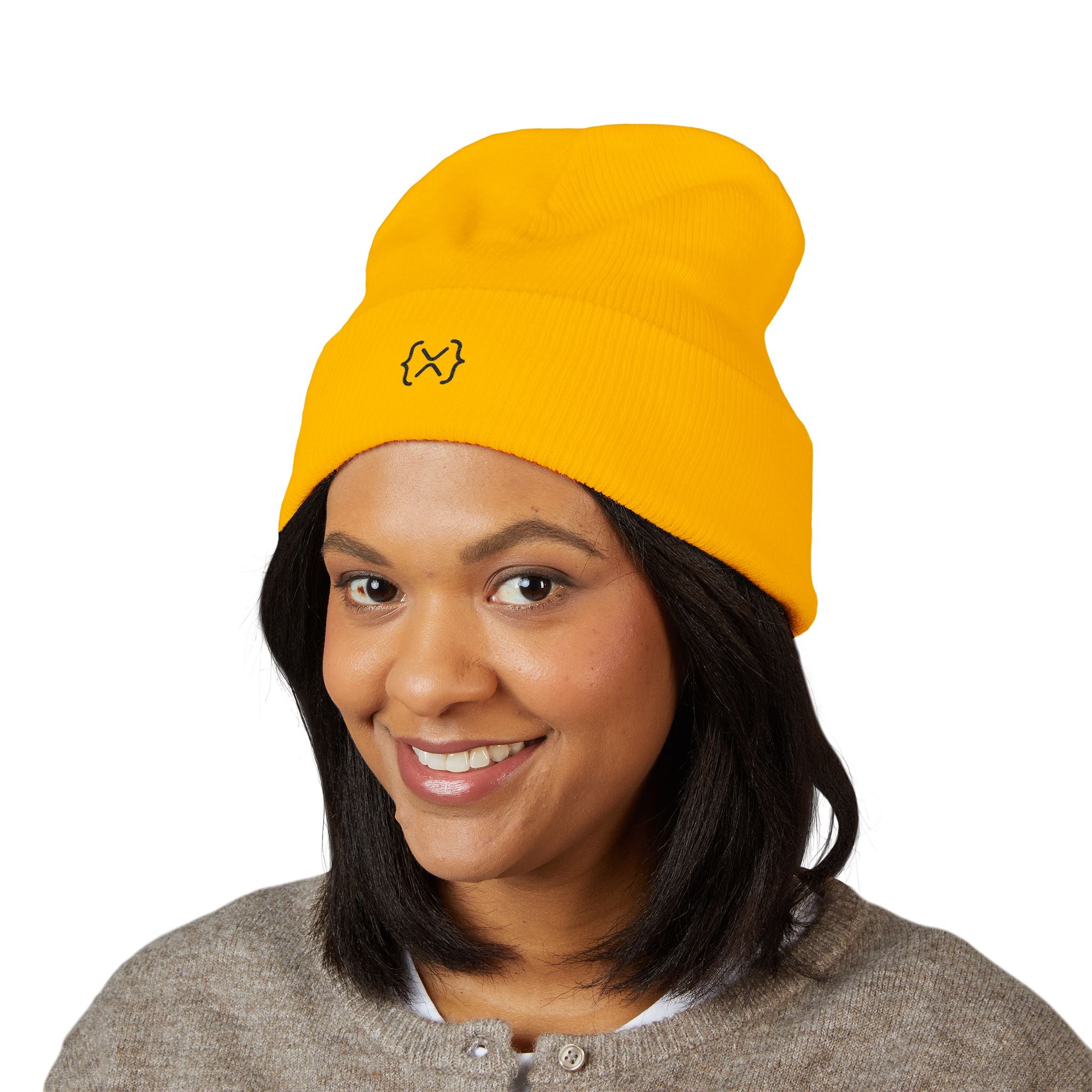 Minimalist Embroidered Cuffed Beanie — Small Bracket Logo