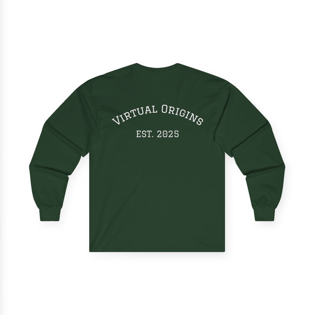 Long Sleeve Tee — 'Virtual Origins Est. 2025' Retro Adventure Graphic