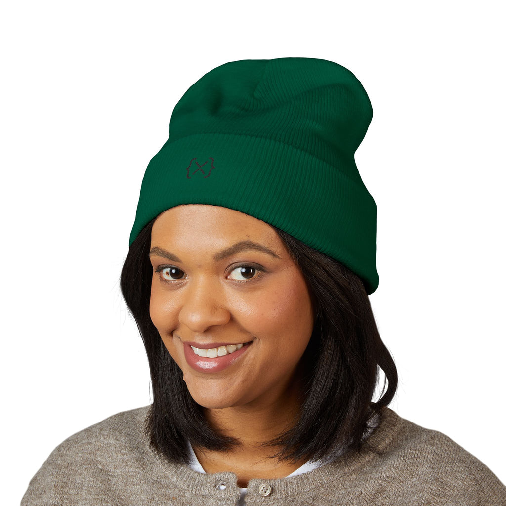 Minimalist Embroidered Cuffed Beanie — Small Bracket Logo