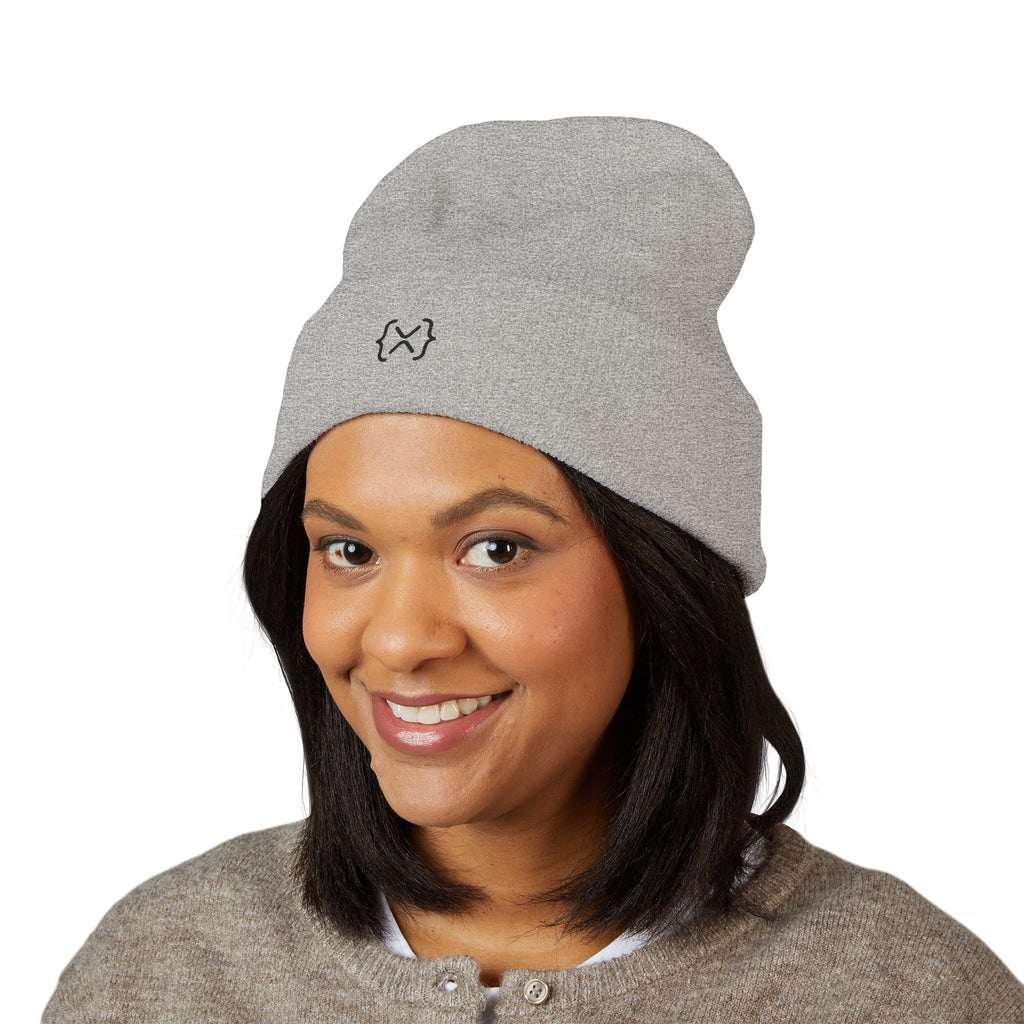 Minimalist Embroidered Cuffed Beanie — Small Bracket Logo