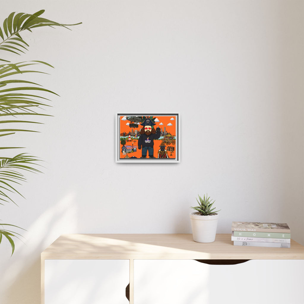 Framed Matte Canvas Art — Pirate Gary Cityscape Illustration