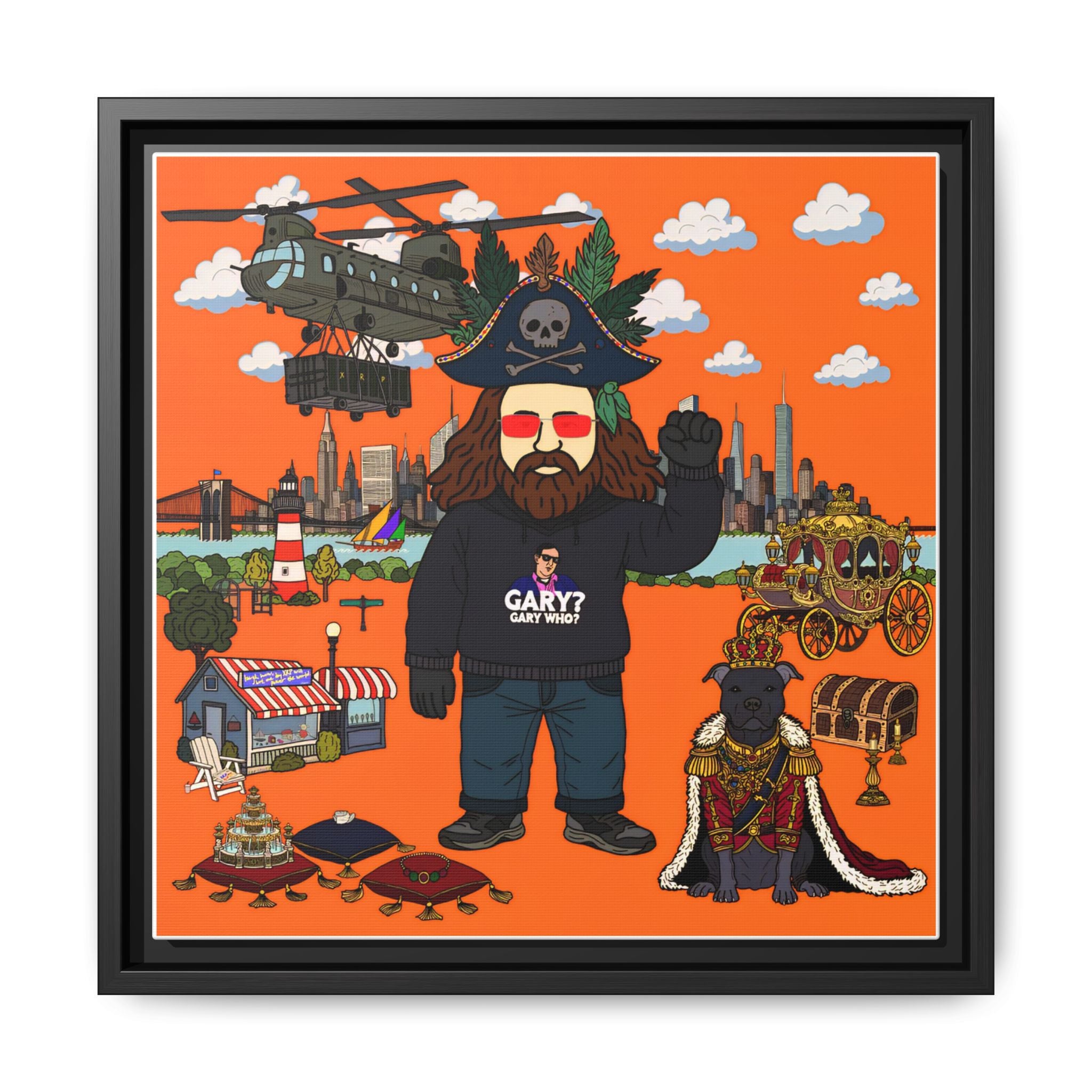 Framed Matte Canvas Art — Pirate Gary Cityscape Illustration