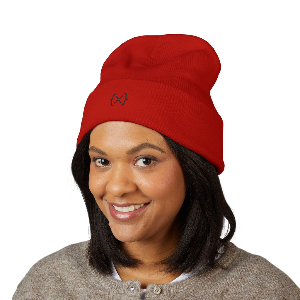 Minimalist Embroidered Cuffed Beanie — Small Bracket Logo