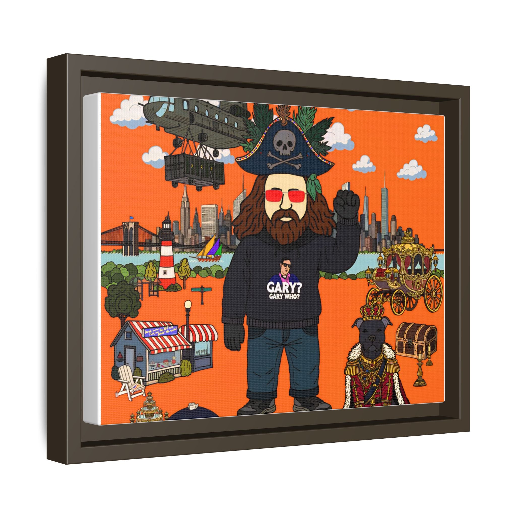 Framed Matte Canvas Art — Pirate Gary Cityscape Illustration