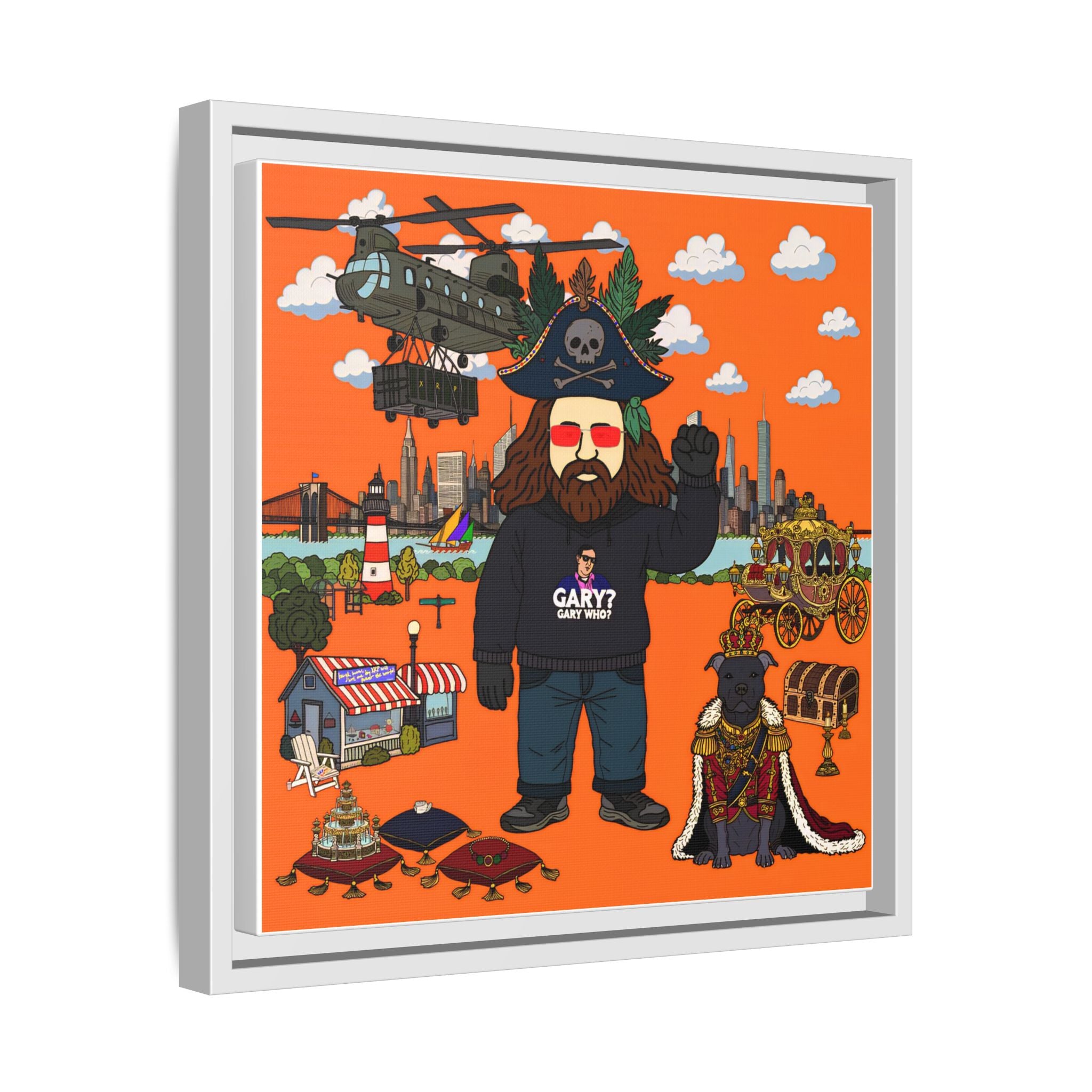 Framed Matte Canvas Art — Pirate Gary Cityscape Illustration