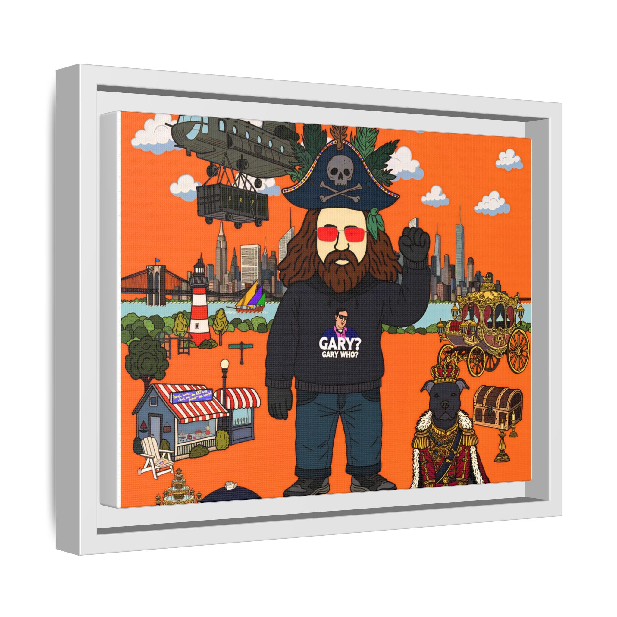 Framed Matte Canvas Art — Pirate Gary Cityscape Illustration