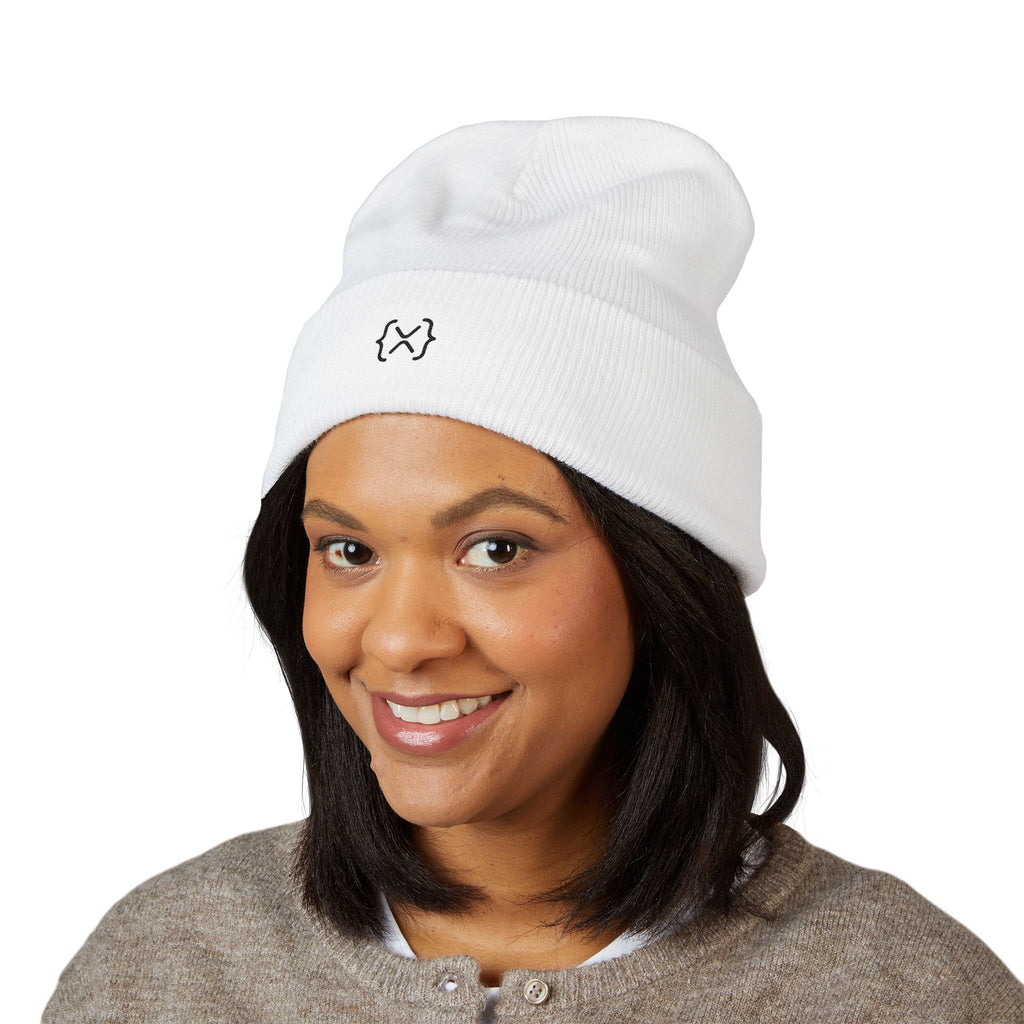 Minimalist Embroidered Cuffed Beanie — Small Bracket Logo