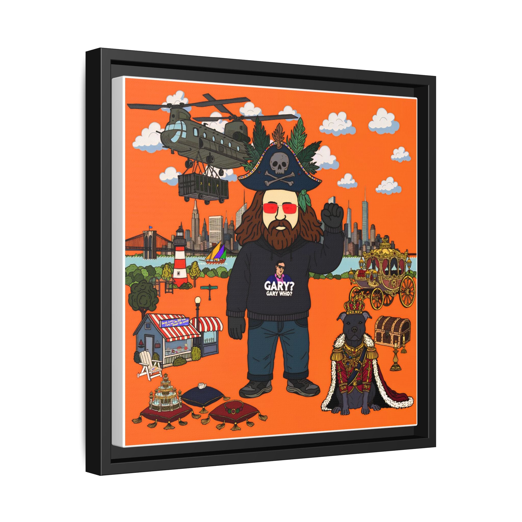 Framed Matte Canvas Art — Pirate Gary Cityscape Illustration