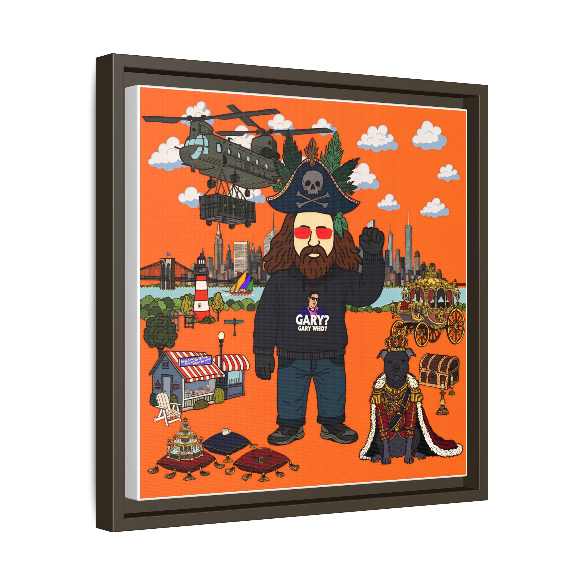 Framed Matte Canvas Art — Pirate Gary Cityscape Illustration