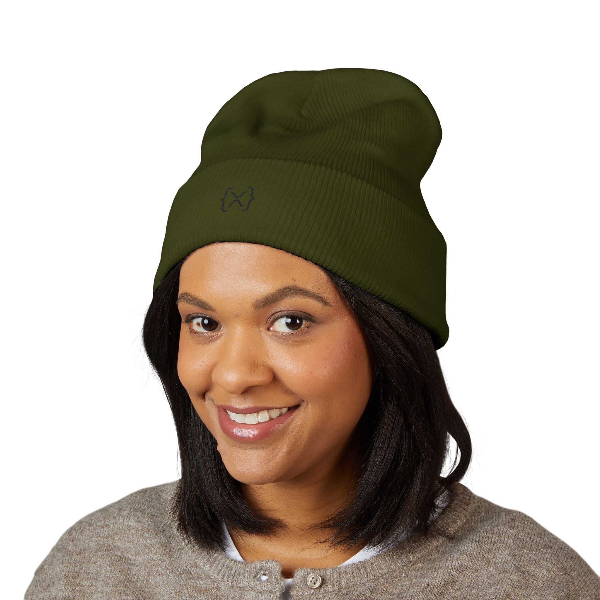 Minimalist Embroidered Cuffed Beanie — Small Bracket Logo